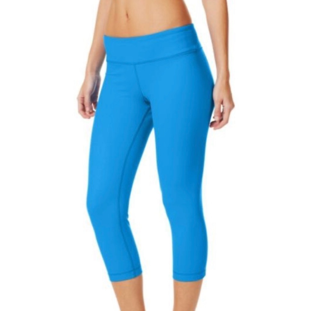 Under Armour Heat Gear Aqua Blue Cropped Running Tights Legging Size Large